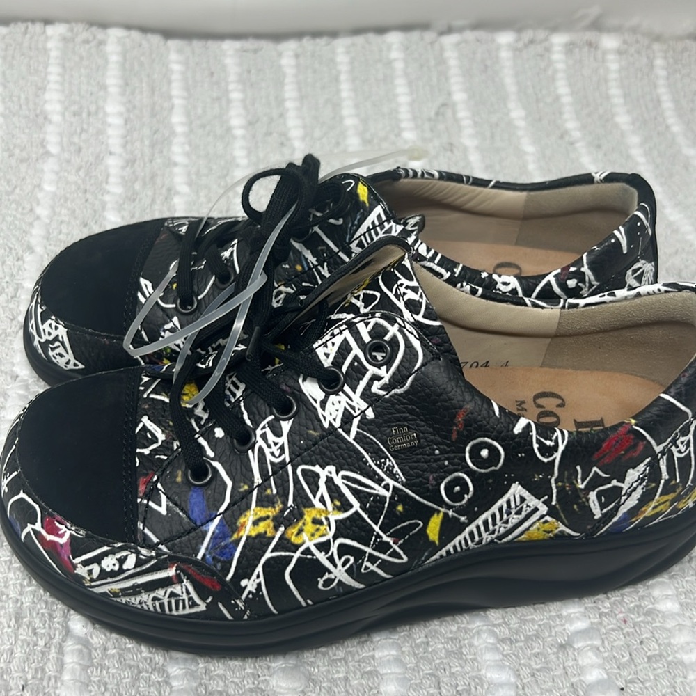 Finn Comfort Elpaso Black Multi Doodle Sneakers Women’s Size UK (3 1/2) US 6